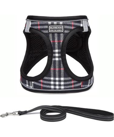 Suredoo Dog Harness for Small Dogs | Reflective Breathable with Leash - Perfect for Puppies & Medium Dogs (M Black Checked) - Buy Online on GoSupps.com
