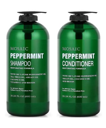 Peppermint Oil Shampoo and Conditioner Set for Hair Growth, For Thinning Hair and Hair Loss Treatments for Women & Men, Hair Thickening Products for Women & Men, Paraben & Sulfate Free Shampoo 20.2 FL Oz Each