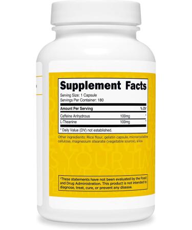 TransformHQ Caffeine & L-Theanine 180 Caps - Gluten Free Non-GMO Boost Energy & Focus - Buy Online on GoSupps.com