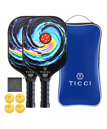 TICCI Pickleball Paddle, USAPA Approved Premium Graphite Pickleball Set of 2 Rackets with 4 Pickleballs, 1 Mesh Bag & 1 Portable Carry Bag for Beginners and Professional Players Gorgeous Kit