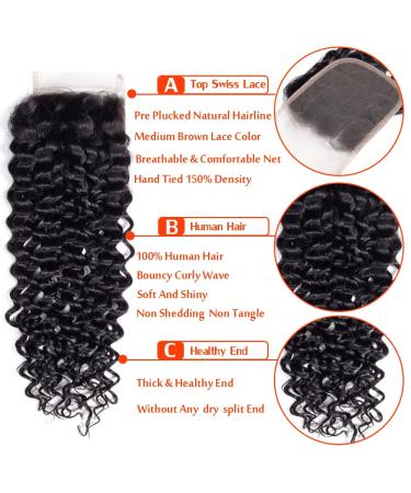 12A Brazilian Curly Hair Bundles with Closure - 100% Virgin Human Hair Weave - Wet & Jerry Curly Wave - 3 Bundles + Lace Closure - Natural Black (16 18 20 with 14) - Buy Online on GoSupps.com