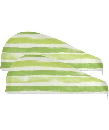 Green Stripe Hair Towel 2 Pack - Super Absorbent Quick Dry Hair Turbans for Women & Girls | Fast International Shipping - Buy Online on GoSupps.com
