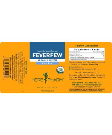 Herb Pharm Certified Organic Feverfew Liquid Extract - 4 oz for Minor Pain Support | International Shipping Available - Buy Online on GoSupps.com