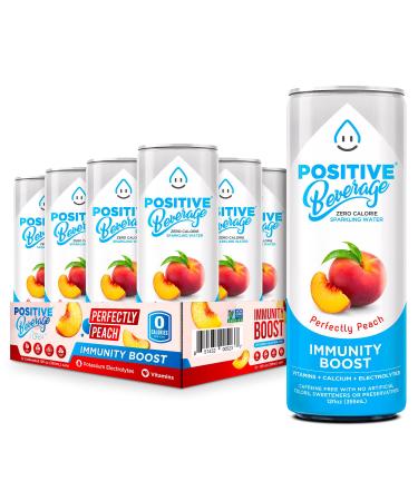Positive Beverage IMMUNITY BOOST Perfectly Peach | 12-oz Can, Pack of 12 | Zero Calorie, Electrolyte Water, Vitamins and Calcium