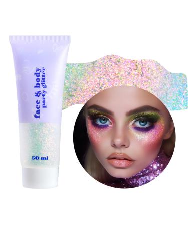 Prreal Body Glitter Gel 50ml Face Glitters Body Gel Sequins Shimmer Liquid Eyeshadow Chunky Glitter for Face Hair Nails Holographic Cosmetic Laser Powder Festival Glitter Makeup#Phantom Pink