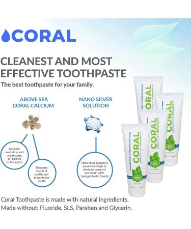 Coral White Nano Silver Mint Toothpaste - Natural Fluoride Free Teeth Whitening - SLS Free - Coral Calcium & Nano Silver Infused - 4 Ounce (Pack of 4) - Buy Online on GoSupps.com