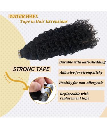 14 Water Wave Tape in Human Hair Extensions | Real Black Women Double Sided | Loose Curly Skin Weft Tape ins | 9A Brazilian Hair | 20PCS 50G -1B - Buy Online on GoSupps.com