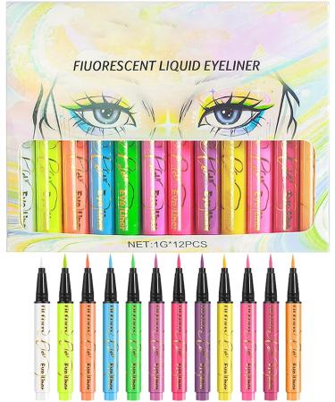 Liquid Eye Liner Fluorescent Waterproof Matte Eye Liner | Long-Lasting Pigmented Graphic Liners 12 Colors UV Neon Liquid Eye Liner Set for Accessories - Buy Online on GoSupps.com