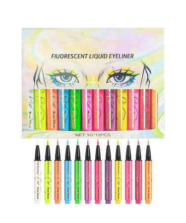 Kumprohu Neon Eye Liner | Waterproof Fluorescent Matte Face Glitter - Long-Lasting Pigmented Graphic Liners 12 Colors UV Neon Liquid Eye Liner Set for Accessories