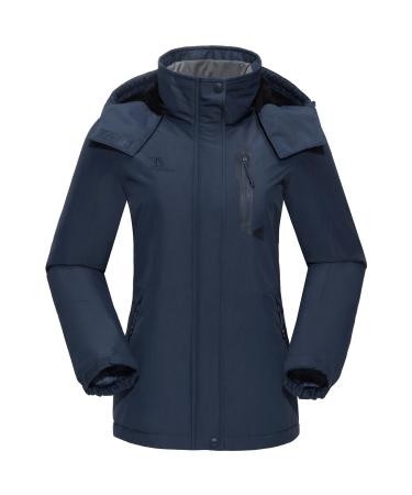 CAMELSPORTS Women's Waterproof Mountain Ski Snow Jacket with Fleece Outdoor Windproof Raincoat Hooded for Fall and Winter Navy-new X-Large