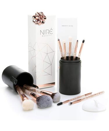 Nir Beauty Essential Glow Set Glitter Makeup Brushes with Makeup Brush Holder and Facial Cleansing Brush