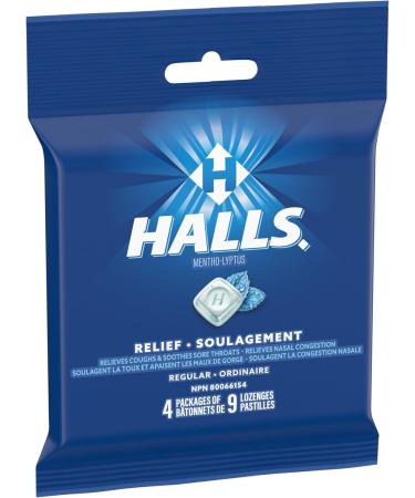 HALLS Regular Cough Drops Throat Lozenges Sore Throat Relief Mentho-Lyptus 4 Packs of 9 Lozenges - Buy Online on GoSupps.com