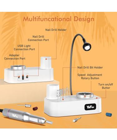 Yafex 11-in-1 Electric Nail Cutter - 35000 RPM Nail Milling Mills with LED Lamp | Professional Gel Nail Manicure & Pedicure Set (Gray) - Buy Online on GoSupps.com