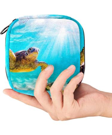Womens Napkin Storage Bag - Hawaiian Green Sea Turtle Design | Portable Menstrual Cup & Bandages Organizer - Buy Online on GoSupps.com