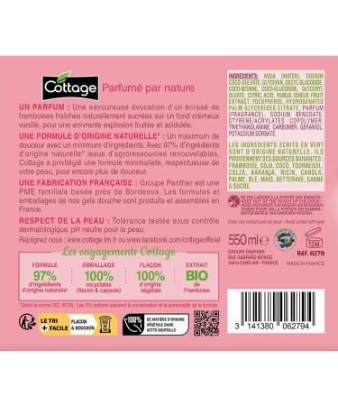 COTTAGE Moisturising Shower Milk - Organic Raspberry Cream - 97% Natural Ingredients - 100% Vegetable Origin - Made in France - 550 ml - Buy Online on GoSupps.com