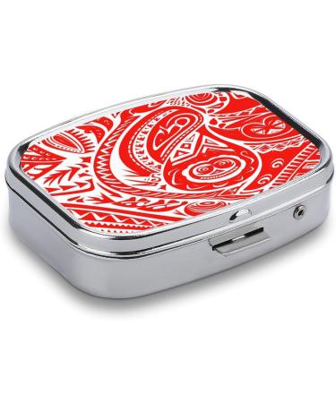 Tribal Pattern Pill Box - White & Red 2 Compartment Medicine Organizer | Portable Decorative Metal Case for Pocket & Purse - Buy Online on GoSupps.com
