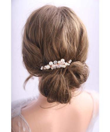 Deniferymakeup ONE CLIP Bridal Hair Comb Pearl Wedding Hair Comb in Gold Rose Gold Silver Bridal Headpiece Pearl Hair Comb Wedding Hair Accessory Rhinestone Hair Comb Crystal Hair Accessories (Gold)