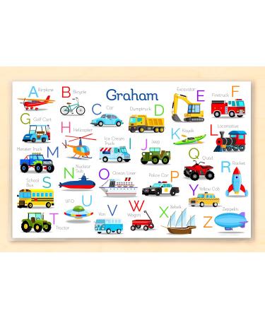 Vehicle Alphabet Personalized Placemat  by Art Appeel  18 x 12 Inches  Laminated