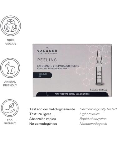 Valquer Laboratorios Peeling Facial Ampoules. Facial Serum. Night scrub and repair. All skin types. With glycolic acid and Aha. Facial Scrub - 5 Units X 2 Ml  - Buy Online on GoSupps.com