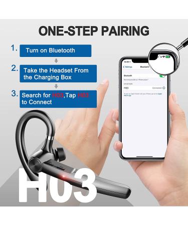 48Hrs V5.3 Bluetooth Headset with Microphone - Wireless Handsfree Earpiece for Cell Phone, Business, Office, Driving - Bluetooth Headphones for iPhone, Android, Samsung - Black - Buy Online on GoSupps.com