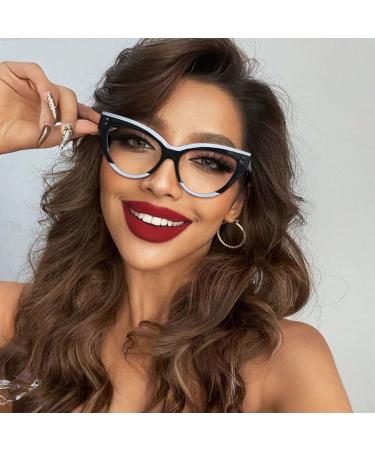 Women's Stylish Blue Light Cat Eye Glasses - Anti Glare & UV Protection, Black+White Frame - Non-Prescription, Computer Glasses - Buy Online on GoSupps.com