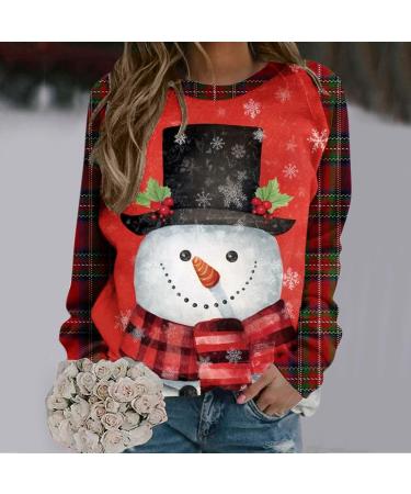 Women's Christmas Sweatshirt - Cute Snowman & Penguin Print O-Neck Raglan Top for Comfy & Warm Xmas Style - Buy Online on GoSupps.com