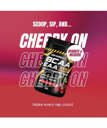 Icon Muscle BCAA + EAA 7000 | Black Cherry | Essential Amino Acid | Branch Chain Amino Acids | BCAA Powder | Muscle Recovery | Hydration | Electrolytes | Muscle Strength | Men & Women | 30 Servings - Buy Online on GoSupps.com