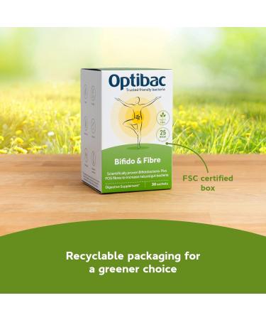 Optibac Bifido & Fibre Probiotic Supplement - 10 Sachets, 25 Billion Cultures - Vegan Formula for Digestive Health & Regularity - Buy Online on GoSupps.com