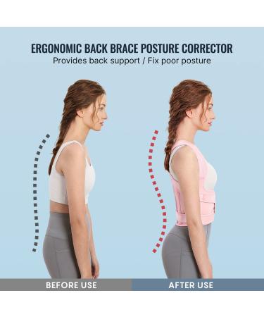 Adjustable Back Brace & Posture Corrector for Men and Women - Small Pink, Waist 26-34 inch - Support for Scoliosis, Hunchback, Back Pain - Spine Straightener & Trainer - Buy Online on GoSupps.com
