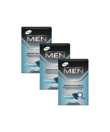 TENA MEN Protective Shield Extra Light Discrete & Comfortable Black Hygiene Inlays for Men with Mind Bladder weakness 42 hygiene inserts (3 x 14 pieces) in the patch of 14 (3 pack)