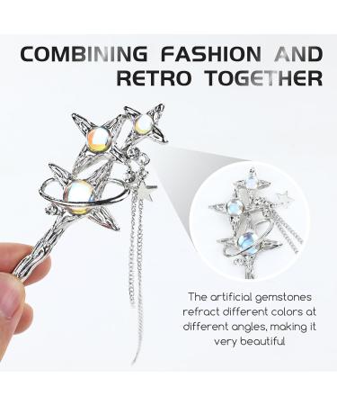 inSowni 8 Pieces Decorative Retro Crystal Pearl Silver Hair Sticks Pins with Pendants Asian Chinese Hanfu Cloud Star Lotus Flower Hair Forks Chopsticks Bun Updo Holders Long Hairpins for Women Girls - Buy Online on GoSupps.com