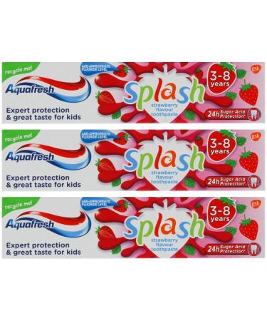 3 x Aquafresh Splash Toothpaste 3-8 Strawberry 50ml Each Aquafresh Kids Toothpaste Aquafresh Strawberry Toothpaste 3-8