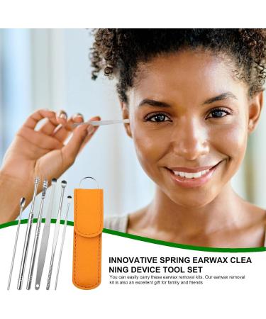 Qmisify Ear Wax Removal Tool - Stainless Steel Ear Cleaning Kit with PU Bag - Safe & Effective Adult Ear Wax Remover - Yellow - Buy Online on GoSupps.com
