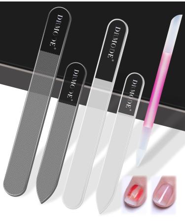 Glass Nail File Buffer with Case - 5PCS Nano Glass Nail Shiner Cuticle Pusher Crystal Nail File Kit, Gifts for Men Women Safety Nail Files for Natural Acrylic Nails Fingernail Files Manicure Tool 5 Count (Pack of 1)
