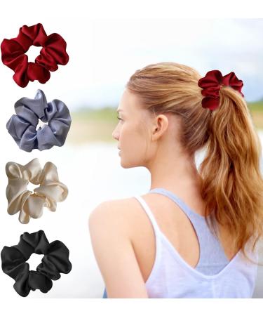SWYSGS Hair Ties Silk Satin Hair Elastic Bands Ponytail Holder 4 Pieces Hair Accessories Girls - Buy Online on GoSupps.com