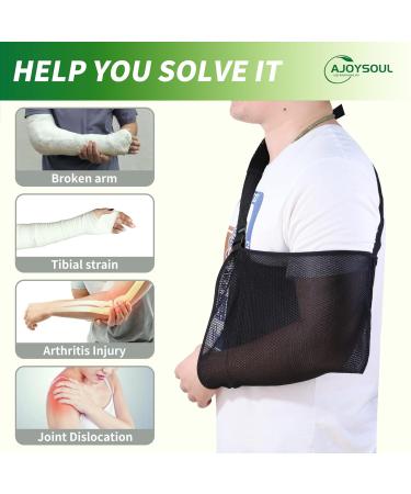 Arm Support Sling for Elbow Wrist & Shoulder Injuries - Lightweight Adjustable Arm Sling for Men & Women - Large Black - Buy Online on GoSupps.com