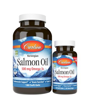 Carlson Labs Norwegian Salmon Oil 500 mg 180 + 50 Free Soft Gels