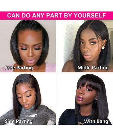 12 Inch Short Bob Brazilian Virgin Human Hair Wig | HD Transparent Lace Closure | Pre-Plucked with Baby Hair | 150% Density | Natural Black for Black Women - Buy Online on GoSupps.com