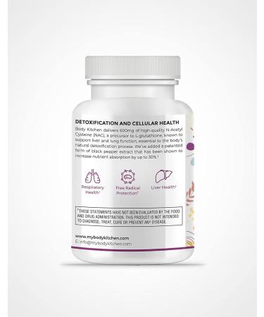 Body Kitchen Mega NAC 600mg with Quercetin | Supports Respiratory Health & Immune Function | Promotes Liver & Kidney Detox | Veggie Caps - Buy Online on GoSupps.com