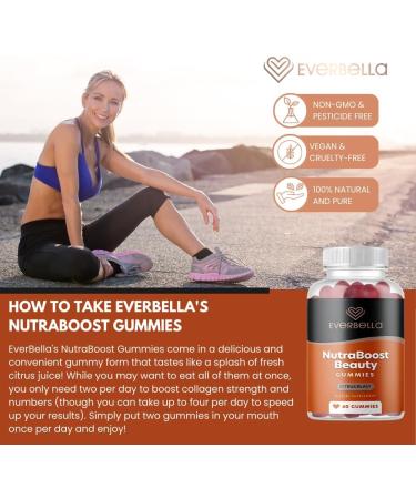 EVERBELLA Nutraboost Beauty Gummies Vegan Collagen Booster Biotin Skin Hair and Nails Vitamin A E C Citrus Flavor 30 Day Supply Sugar-free - Buy Online on GoSupps.com