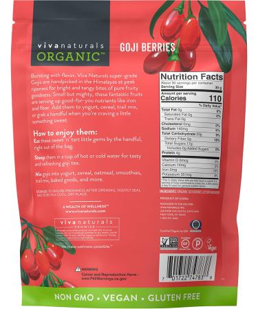 Viva Naturals Organic Dried Goji Berries - Non-GMO, Vegan, 1 lb | Perfect for Baking & Healthy Snacks - Buy Online on GoSupps.com