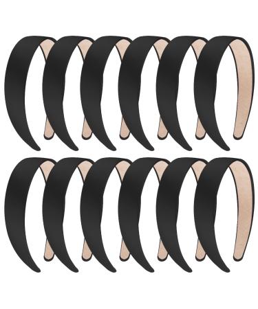 SIQUK 12 Pieces Satin Headbands Women 1 Inch Satin Headbands Wide Hairband for Women and Girls Black - Buy Online on GoSupps.com