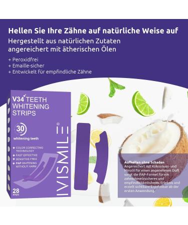 Ivismile Whitening Strips - V34 Purple Color Corrector | Peroxide-Free Teeth Whitening - 28 Non-Sensitive Strips for Bright Smiles - Buy Online on GoSupps.com
