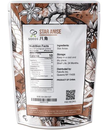 Soeos Star Anise Seeds - Whole Chinese Star Anise Pods - Dried Anise Star Spice - 4 oz - Buy Online on GoSupps.com