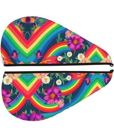 Rainbow Flowers Coral Velvet Dry Hair Cap with Buttons - Anti Frizz for Curly Long & Thick Hair - Black | International Shipping Available - Buy Online on GoSupps.com