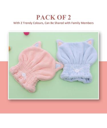 Boloshine 2-Pack Microfiber Hair Towel Hat | Cat Ear Fast Drying Turban Wrap | Super Absorbent Travel Bathroom Head Wrap for Women (Pink & Blue) - Buy Online on GoSupps.com