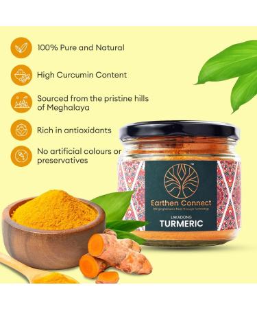 Earthen Connect Premium Lakadong Turmeric Powder 150g High Curcumin Content Directly Sourced from Lakadong Village Meghalaya Unprocessed Chemical-Free Haldi Powder Glass Bottle - Buy Online on GoSupps.com