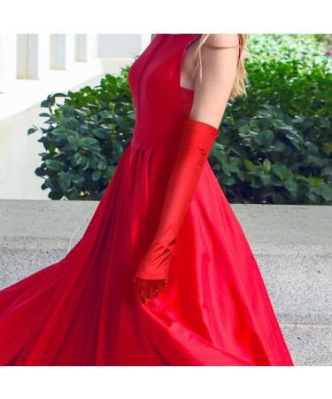 SAVITA 21" Women Long Gloves Long Elbow Satin Gloves Stretchy 1920s Opera Gloves for Women Girls Evening Party Dance Hand Care Moisturizing Red - Buy Online on GoSupps.com