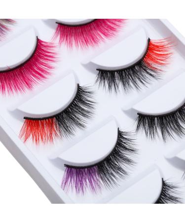 Halloween Cosplay Eyelashes Set - 5 Pairs Faux Mink Blue Pink Colorful Eyelashes for Costumes and Parties - Buy Online on GoSupps.com
