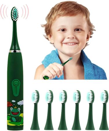 Electric Toothbrush Children USB Rechargeable - Electric Toothbrush Kids 6-12 Toothbrush Soft Hair Cleaning Tool for Child Boys and Girls Bathroom Products (Green) - Buy Online on GoSupps.com